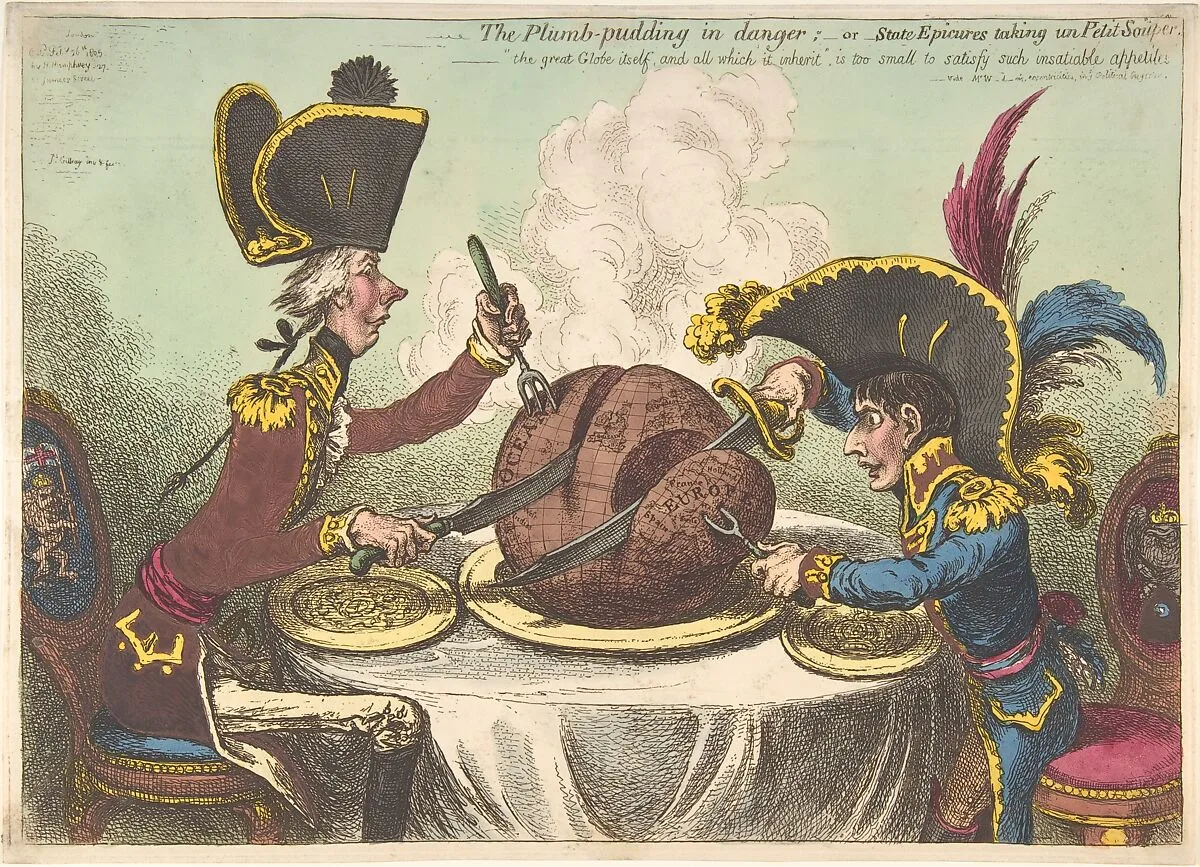 The Plumb-Pudding in Danger;–or–State Epicures Taking un Petit Souper — James Gillray|Hannah Humphrey