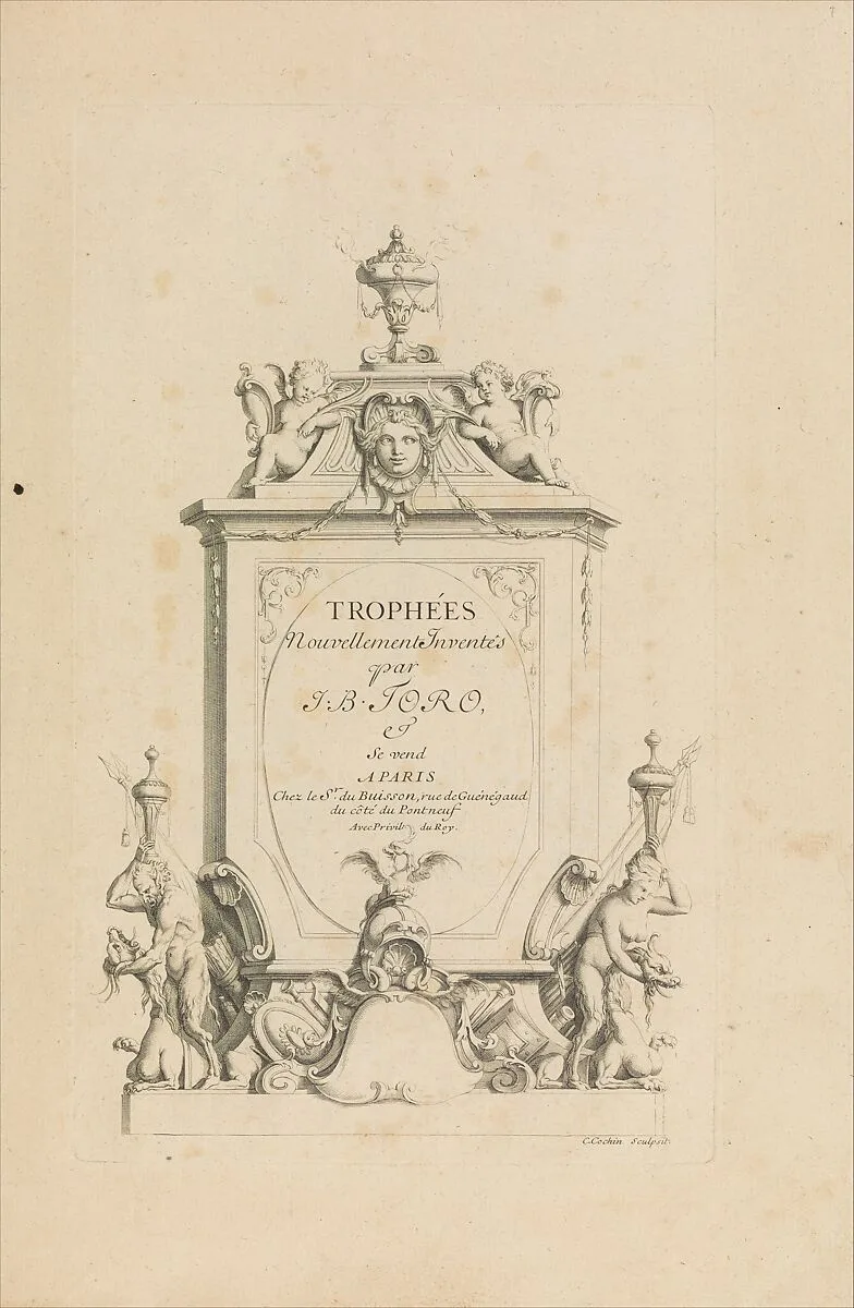 Trophées Nouvellement Inventez par J.B. Toro (Title Page) — Jean Bernard Toro|Charles Nicolas Cochin I|Jacques-Nicolas Le Pas Dubuisson