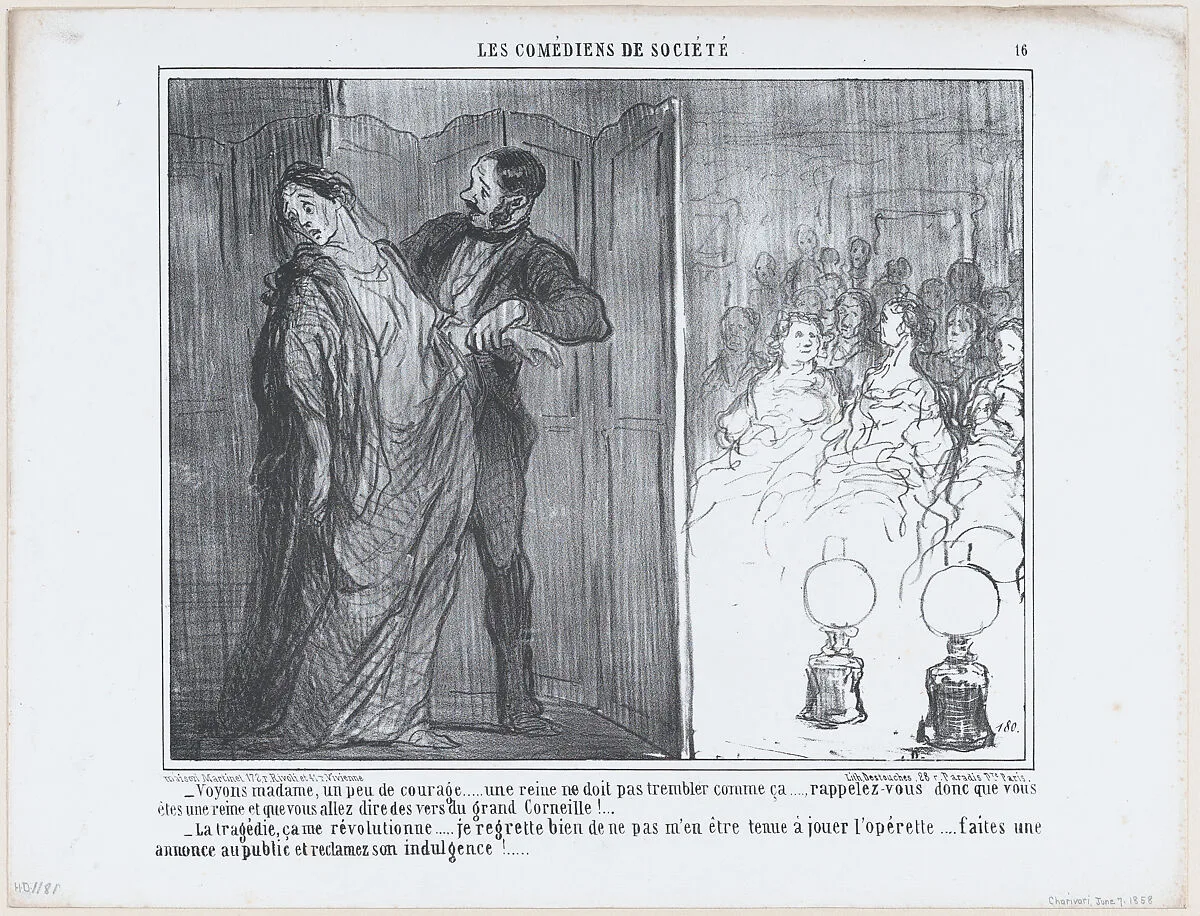 Voyons madame, un peu de courage..., from Les Comédiens de Société, published in "Le Charivari" — Aaron Martinet|Honoré Daumier|Destouches