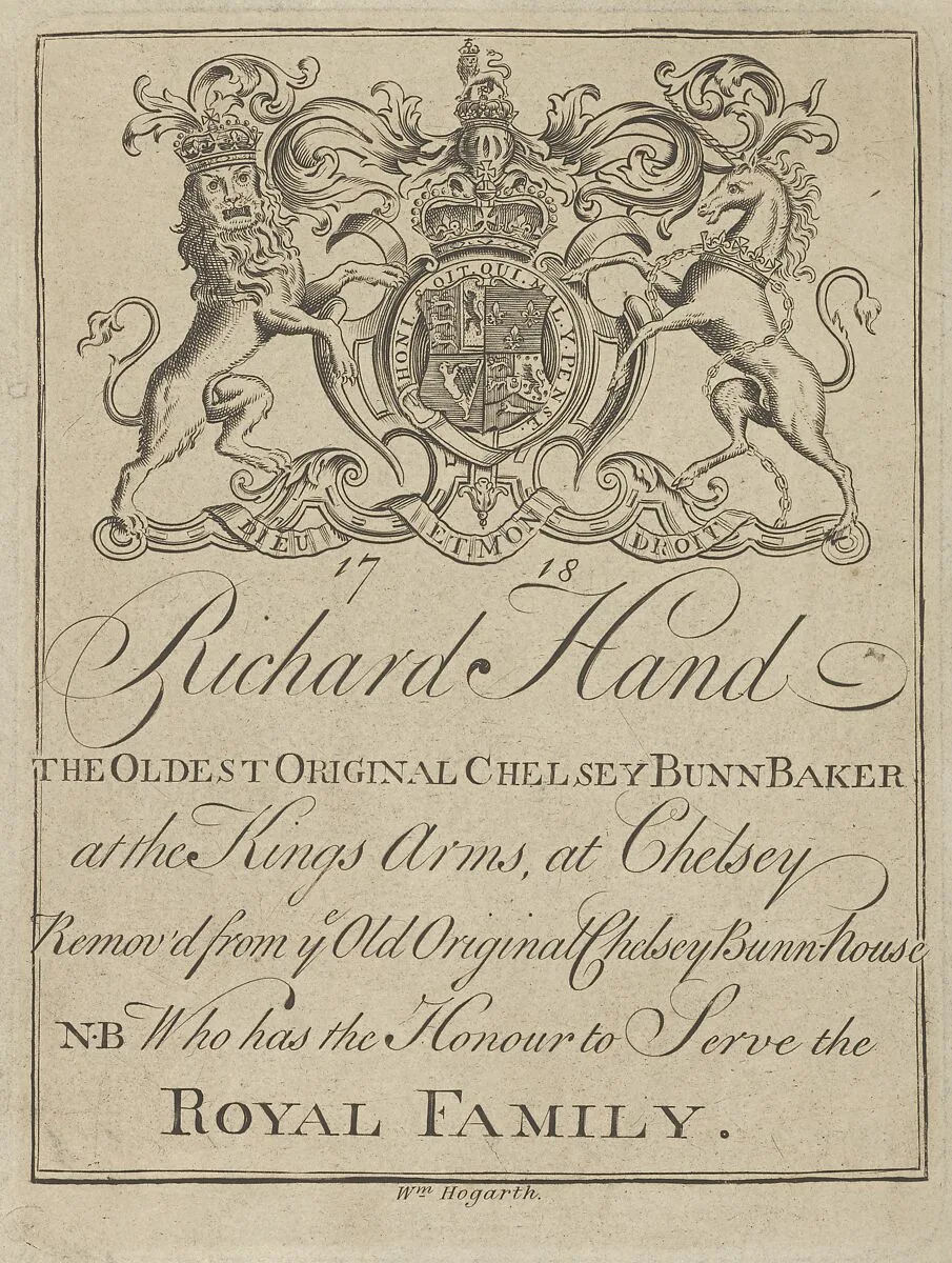 Trade Card of Richard Hand, The Oldest Original Chelsey Bunn Baker — William Hogarth
