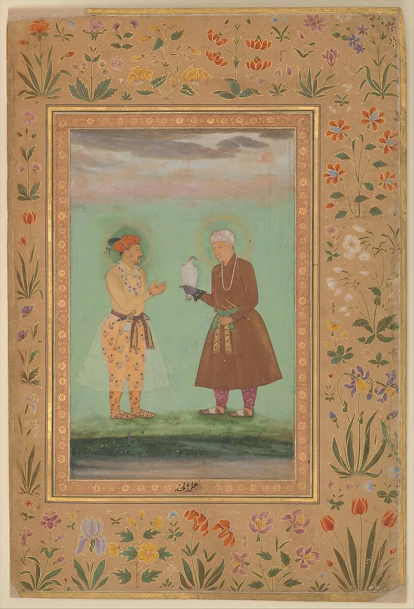 "Jahangir and his Father, Akbar", Folio from the Shah Jahan Album — Balachand|Mir 'Ali Haravi