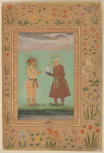 "Jahangir and his Father, Akbar", Folio from the Shah Jahan Album