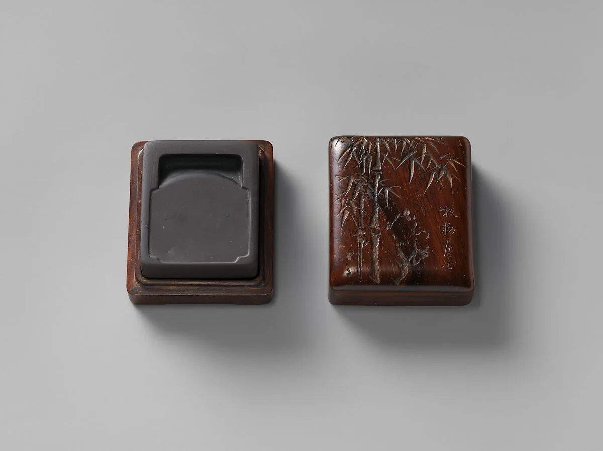 清 端硯(配鄭燮款竹紋木盒)|Inkstone with Box with Bamboo after Zheng Xie (1693–1765) — Unknown
