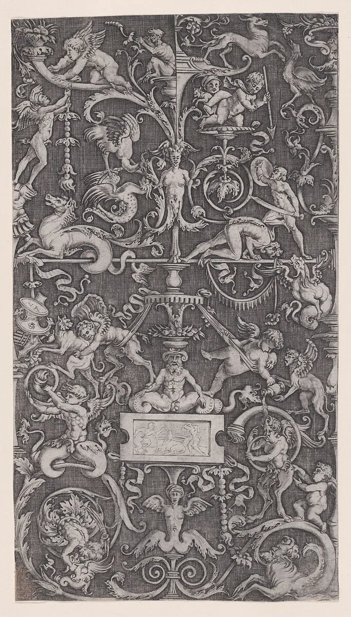 Ornamental Panel — Agostino Veneziano (Agostino dei Musi)|Raphael (Raffaello Sanzio or Santi)