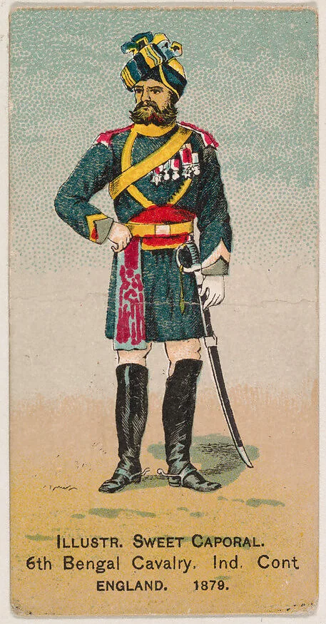 6th Bengal Cavalry, Ind. Cont., England, 1879, from the Military Series (N224) issued by Kinney Tobacco Company to promote Sweet Caporal Cigarettes — Kinney Brothers Tobacco Company