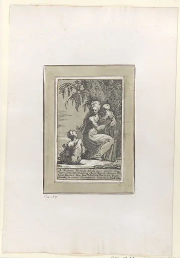 A Woman Standing at the Foot of a Tree Holding an Infant, with a Seated Boy