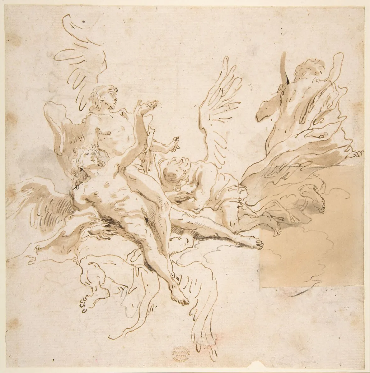 Sheet of Studies: Five Angels (recto); Youth in Clerical Robes and Other Studies (verso) — Giovanni Battista Tiepolo