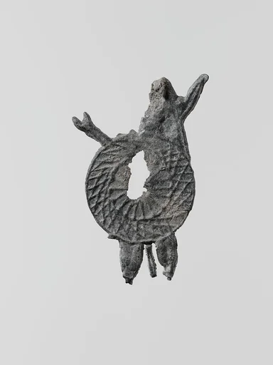 Lead figure of a warrior with spears and shield