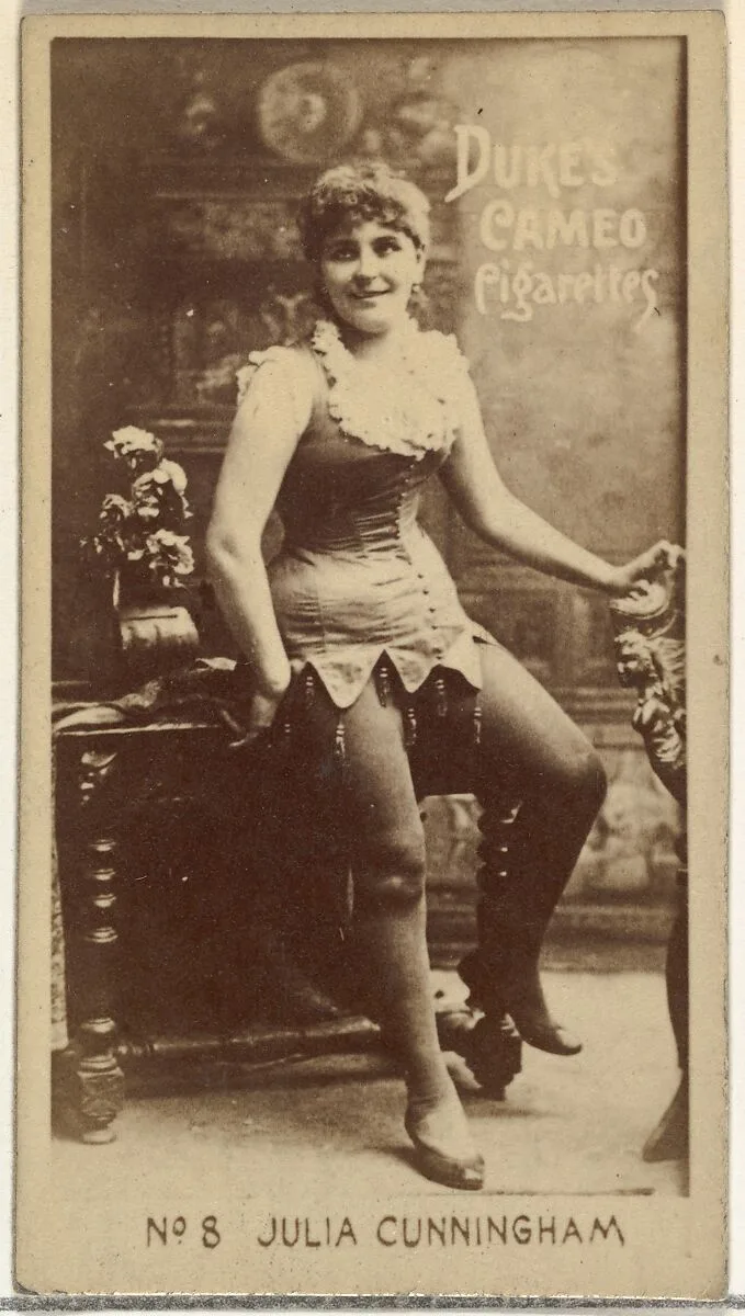Card Number 8, Julia Cunningham, from the Actors and Actresses series (N145-4) issued by Duke Sons & Co. to promote Cameo Cigarettes — W. Duke, Sons & Co.