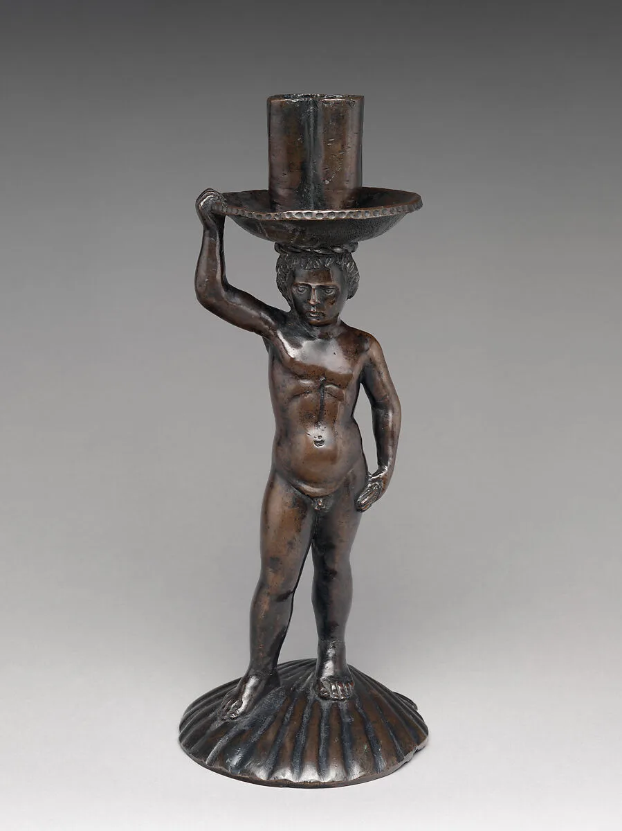 Boy on a shell, holding a candlestick — Unknown