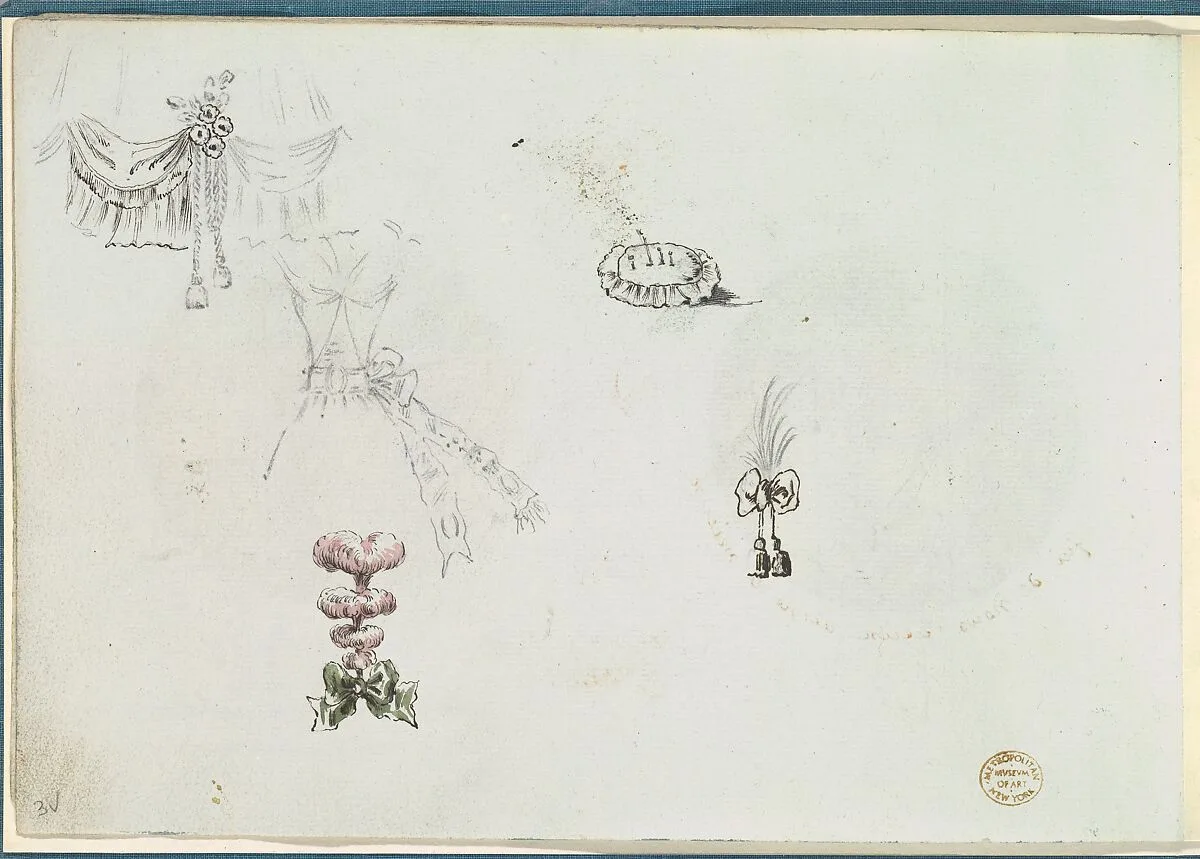 Sketches for Details of a Dress and Other Accessories — Anonymous, French, 18th century|Antoine Caire-Morand|Anonymous, French, 19th century