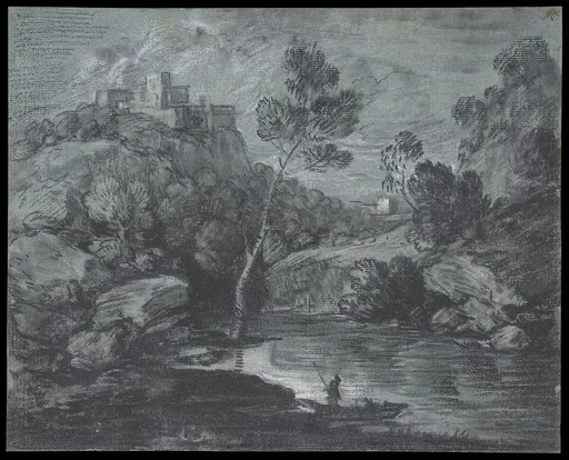 Mountain Landscape with a Castle and a Boatman