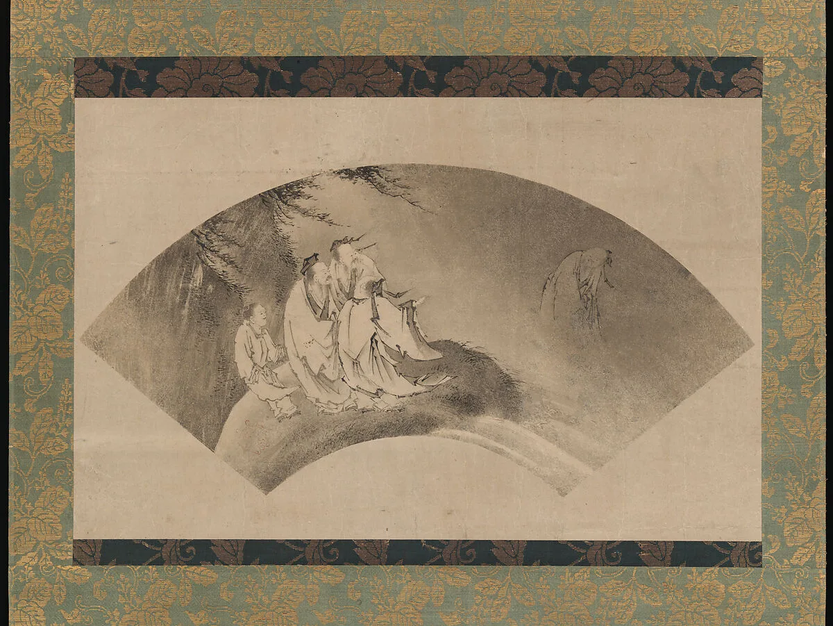 列子御風図扇面 (Resshi gyofū zu senmen)|The Daoist Immortal Liezi Flying on a Cloud — Kano Yukinobu 狩野之信