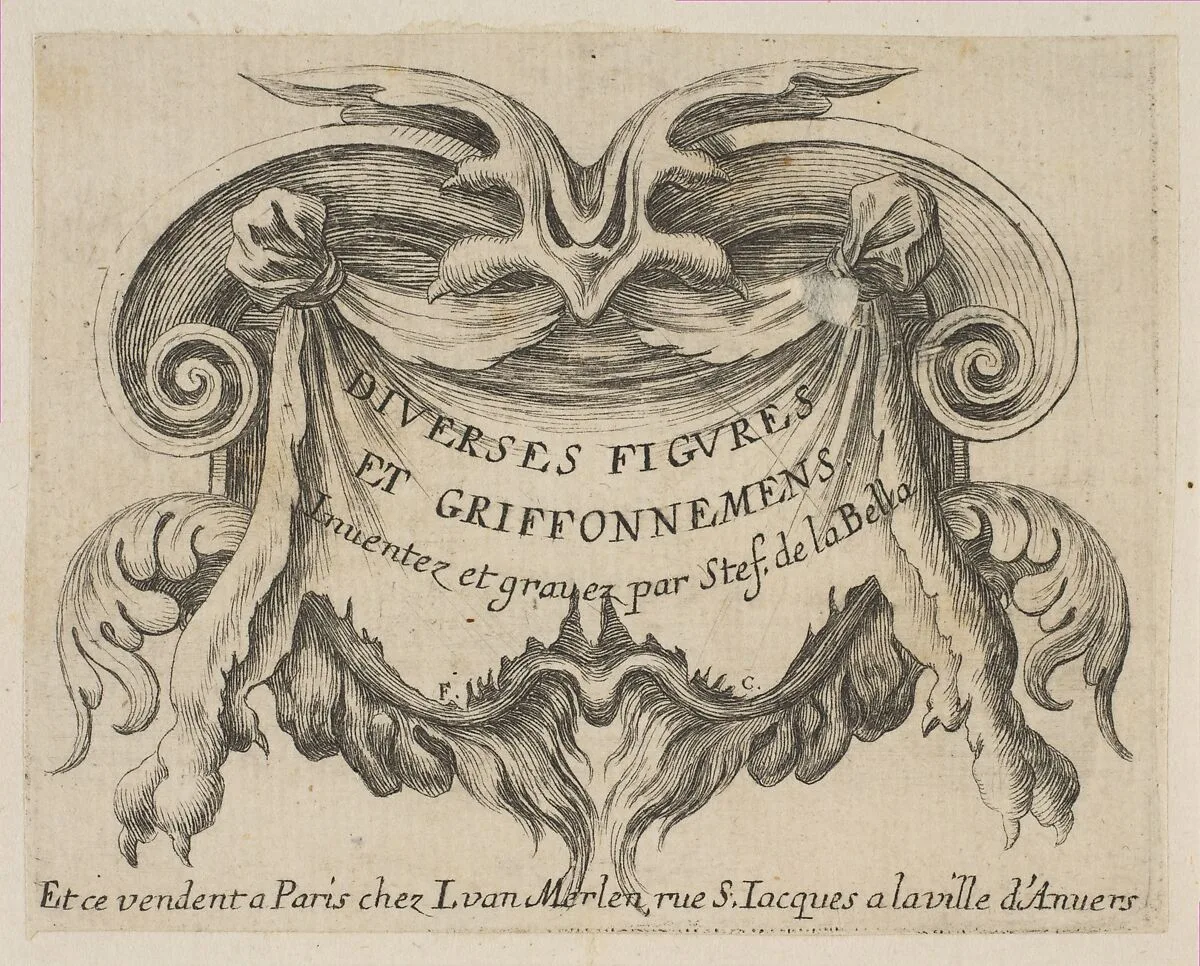 Title page, from 'Various figures and doodles' (Diverses figures et griffonnemens) — Stefano della Bella|François Chauveau|Jacques Van Merlen