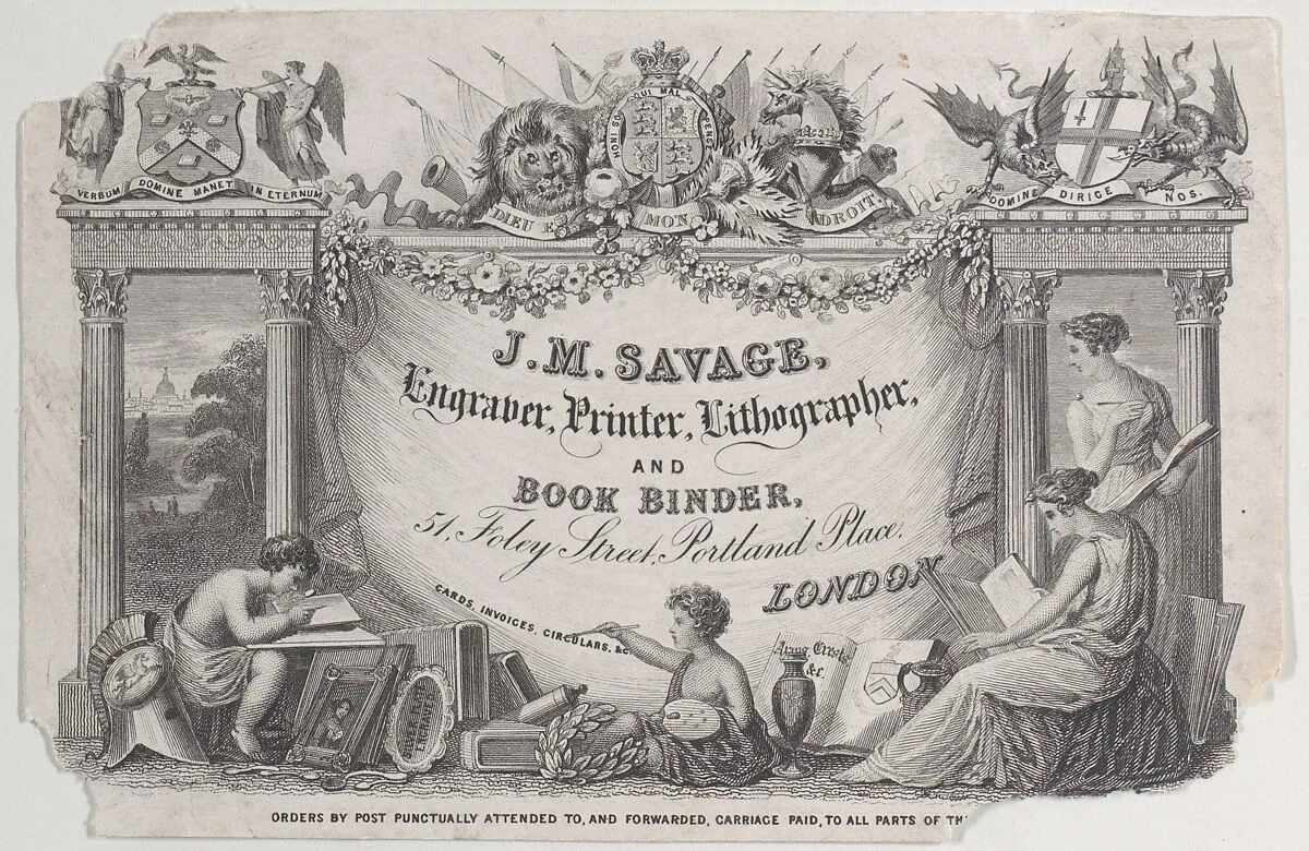 Trade Card for J.M. Savage, engraver, printer and lithographer — Anonymous, British, 19th century