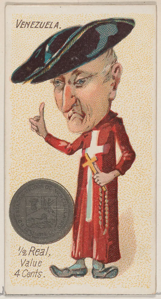 Venezuela, 1/2 Real, from the series Coins of All Nations (N72, variation 2) for Duke brand cigarettes — W. Duke, Sons & Co.