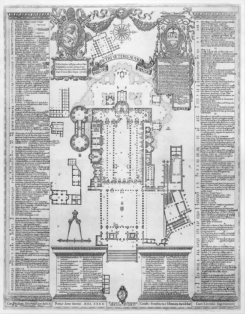 Basilica di S. Pietro in Vaticano (spine title) — Giovanni Battista Bonacina|François Spierre|Giovanni Battista Falda|Matthaeus Greuter|Giovanni Battista Costaguti, the younger|Martino Ferrabosco|Giovanni Battista Costaguti the Elder