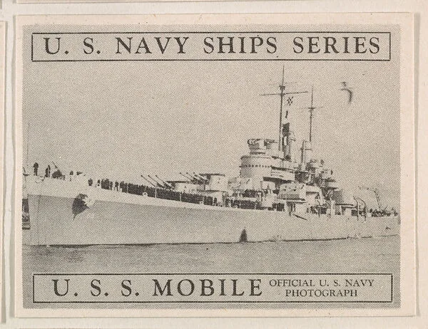 U. S. S. Mobile, bakery card from the U. S. Planes and Warships series (D85) — Purity Pretzel Company
