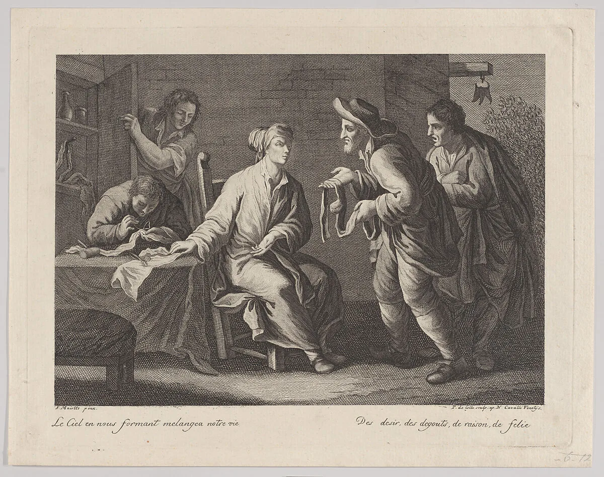 Scene with tailors and beggars — Niccolò Cavalli|Pellegrino dal Colle|Francesco Maggiotto