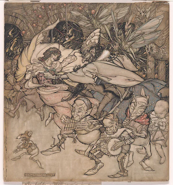 "He Took the Princess by Both Hands and They Danced About With All the Little Goblins," for "The Travelling Companion" — Arthur Rackham|Hans Christian Andersen