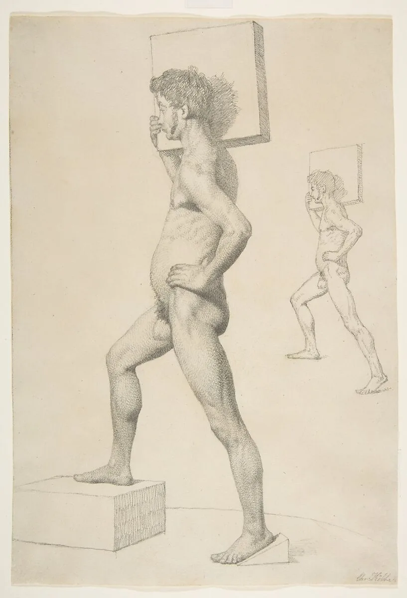 Study of a Male Nude Shouldering a Wooden Block — Christen Købke