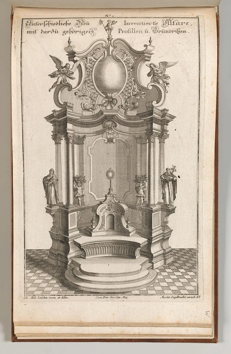 Design for a Monumental Altar, Plate a from 'Unterschiedliche Neu Inventierte Altäre mit darzu gehörigen Profillen u. Grundrißen.' — Johann Michael Leüchte|Martin Engelbrecht