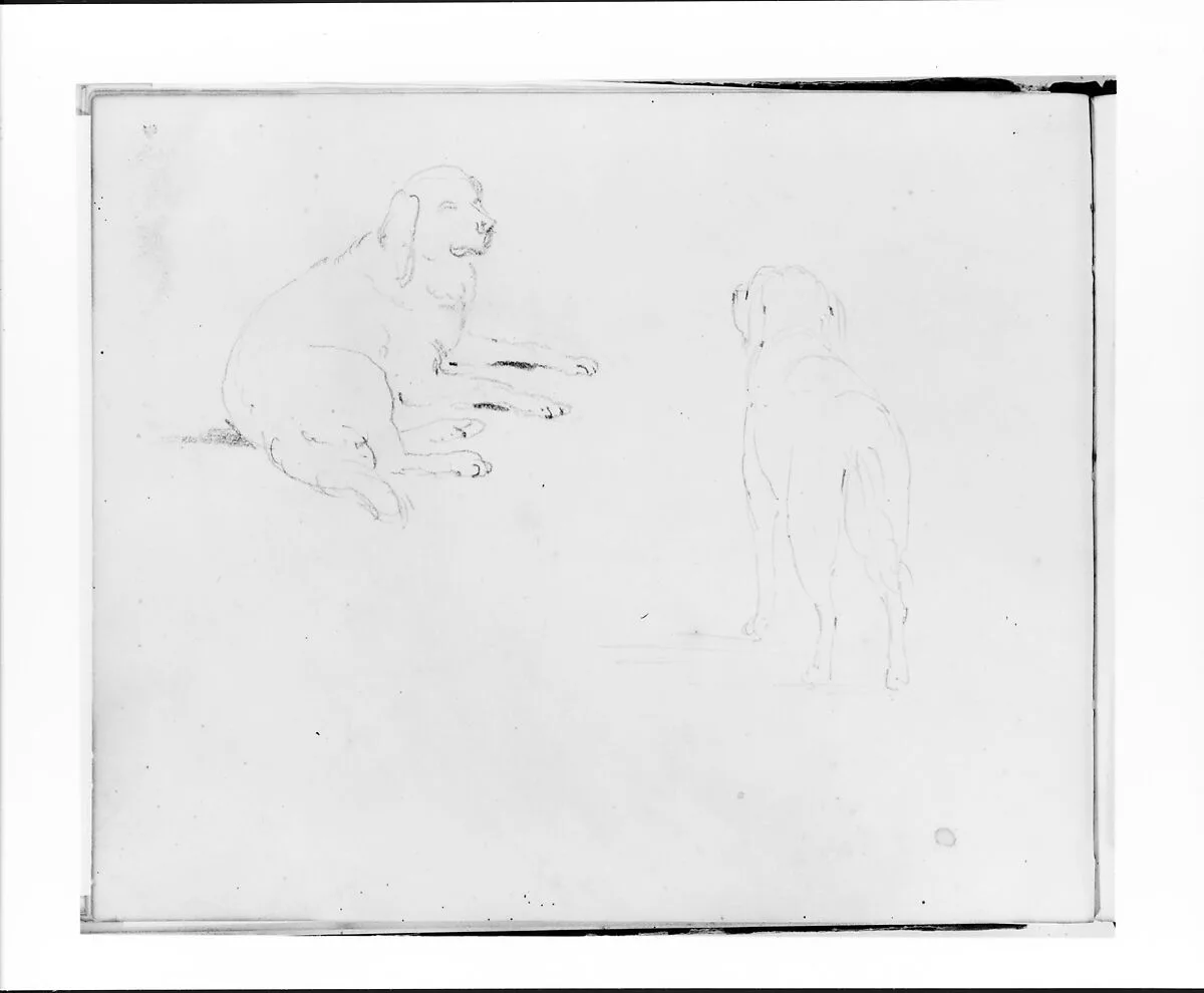 Two Studies of a Dog: Lying Down and Rear View Standing (from Sketchbook) — Francis William Edmonds