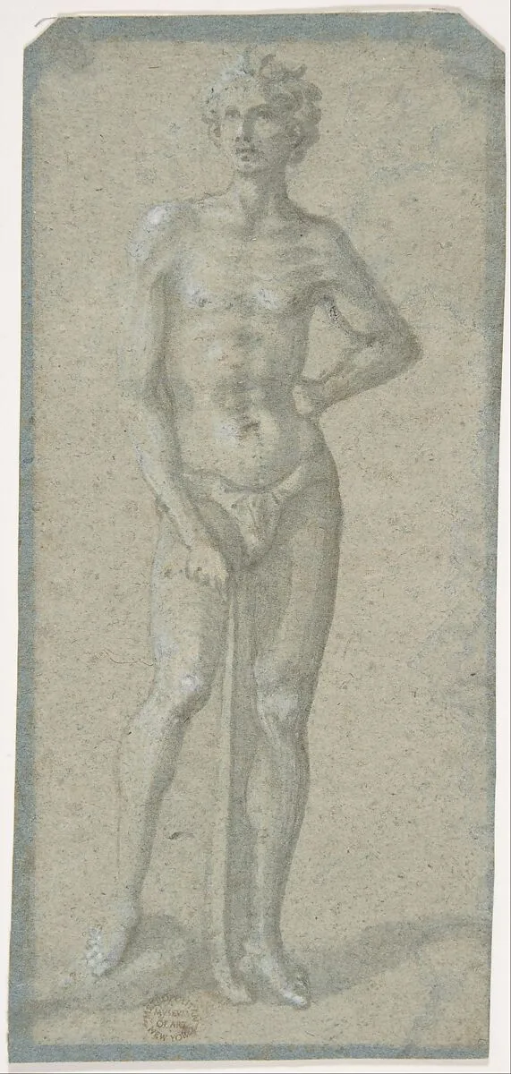 Standing Youth Holding a Club (recto); Temptation of Adam and Eve (verso) — Domenico Veneziano