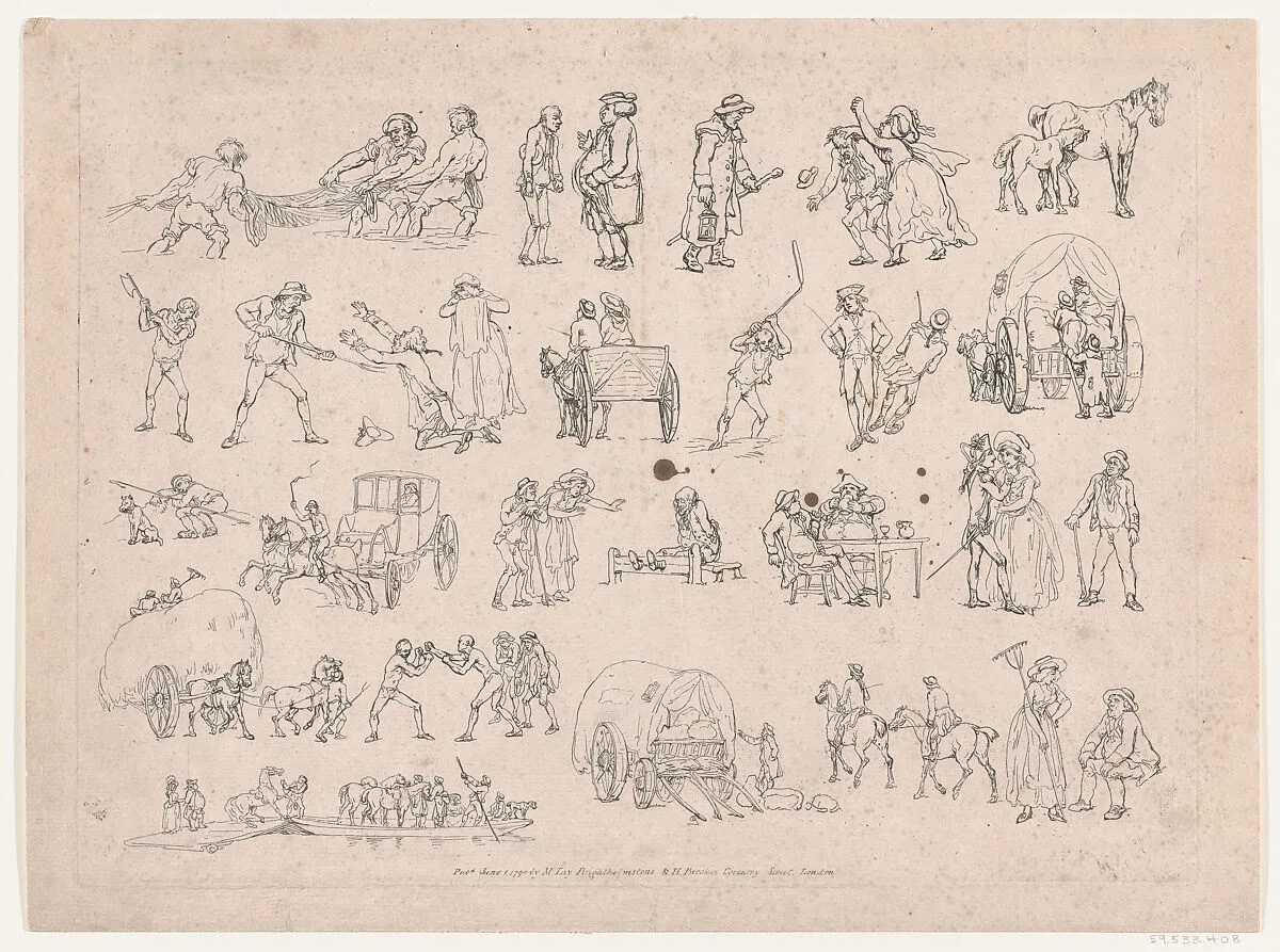 Plate 4, Outlines of Figures, Landscapes and Cattle...for the Use of Learners — Thomas Rowlandson|Henry Brookes|Mrs. Lay