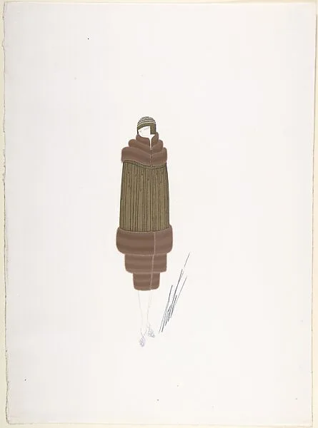 Design for Coat Banded in Three Rows of Fur at Shoulders from Hips to Hem for "Manhattan Mary," Majestic Theater, New York — Erté (Romain de Tirtoff)