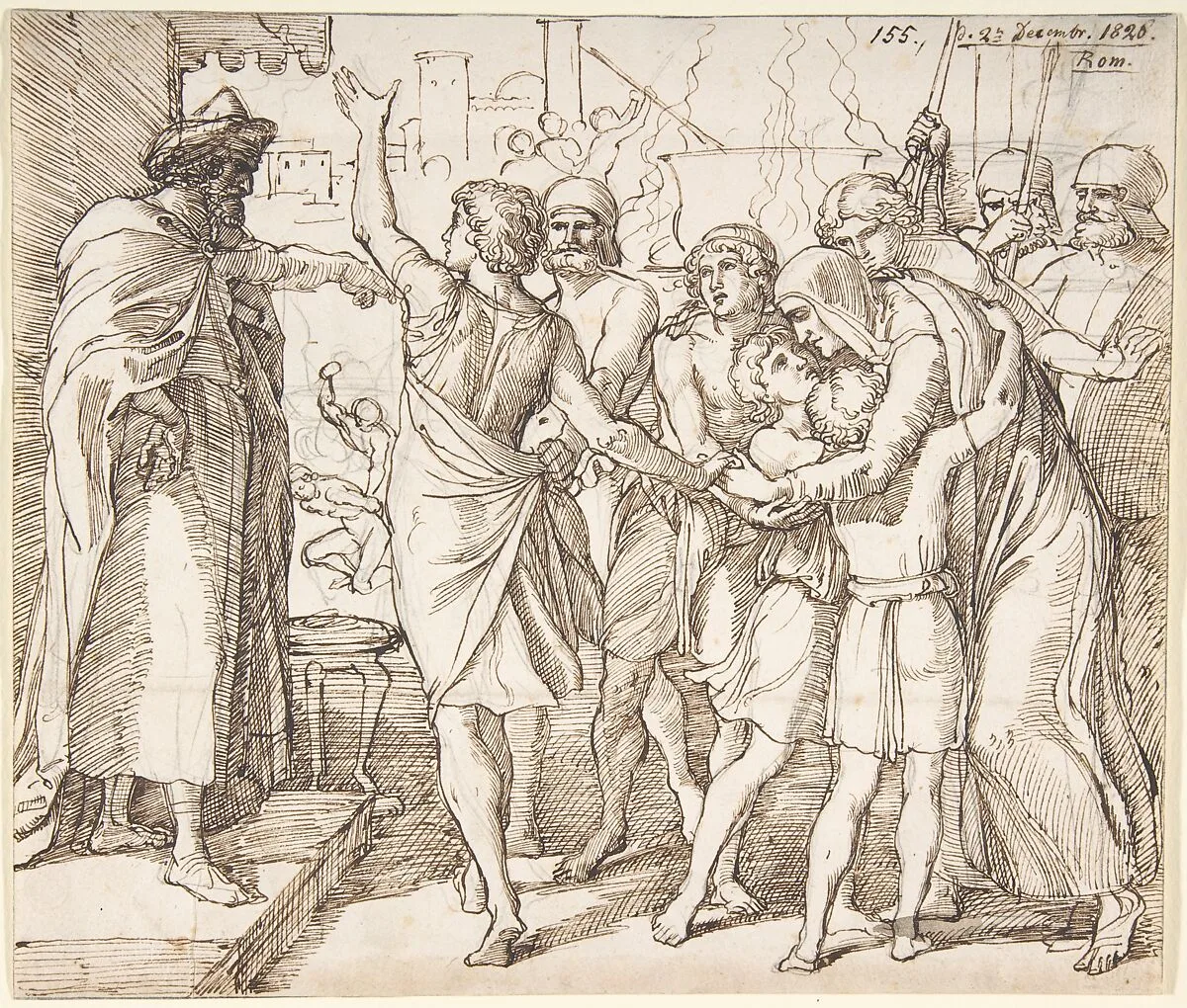 The Martyrdom of the seven brothers; verso: Sketch of two men wrestling (?) — Julius Schnorr von Carolsfeld