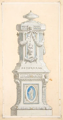 Design for an ornamented stone pedastal surmounted by an urn