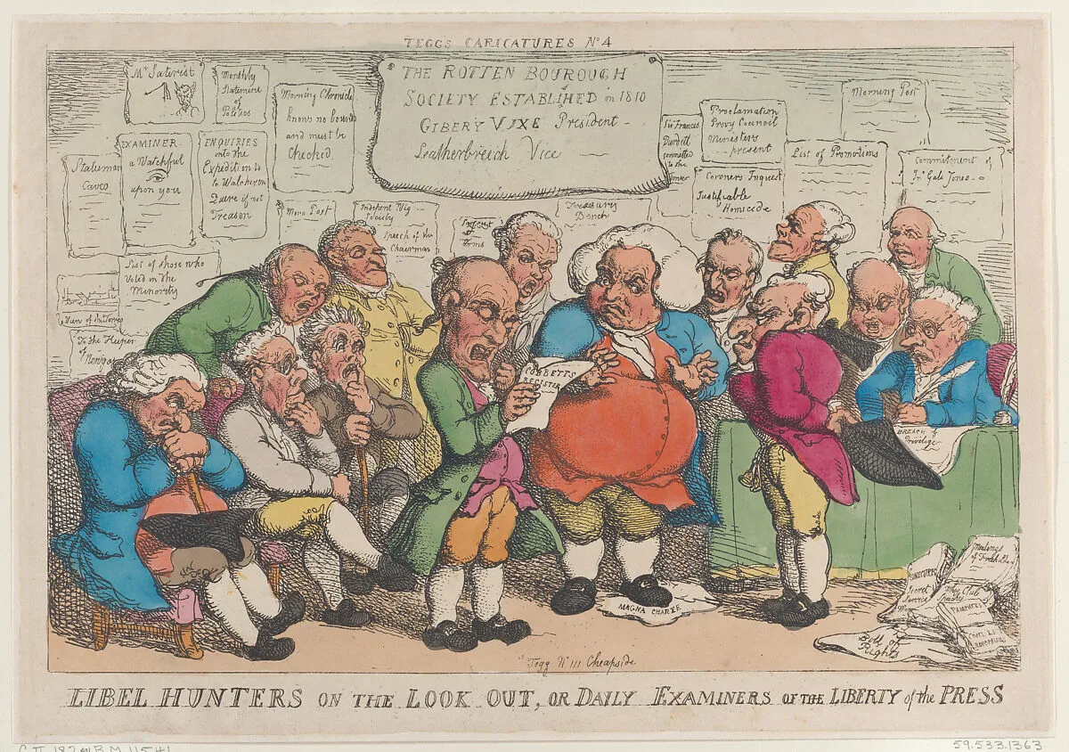 Libel Hunters on the Lookout, or Daily Examiners of the Liberty Press — Thomas Rowlandson|Thomas Tegg