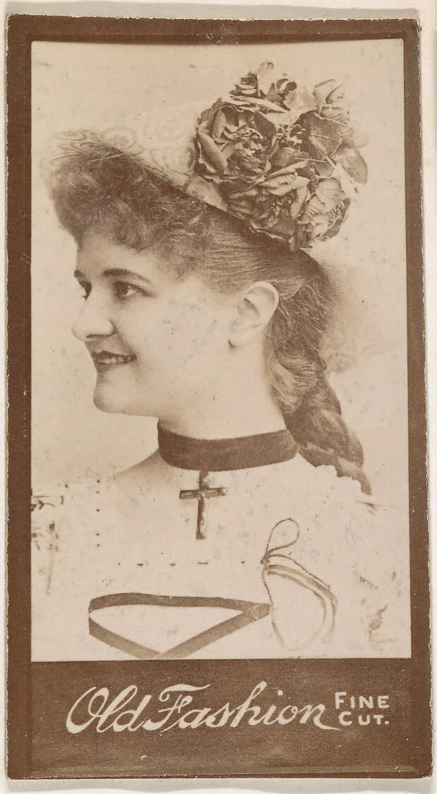 Actress wearing necklace with cross, from the Actresses series (N664) promoting Old Fashion Fine Cut Tobacco — Unknown