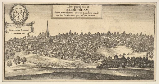 The Prospect of Bermingham [Birmingham], from Ravenshurst (neere London-road) on the South-east part of towne (from Dugdale's "The Antiquities of Warwickshire," 1656, p. 957)