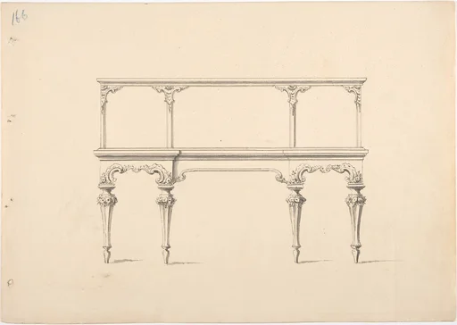 Design for a Mirrored Sideboard with Diminishing Legs, Floral and Rocaille Ornament