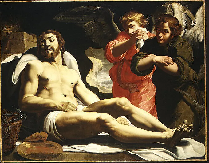 The Dead Christ in the Tomb with Two Angels — Abraham Janssen van Nuyssen