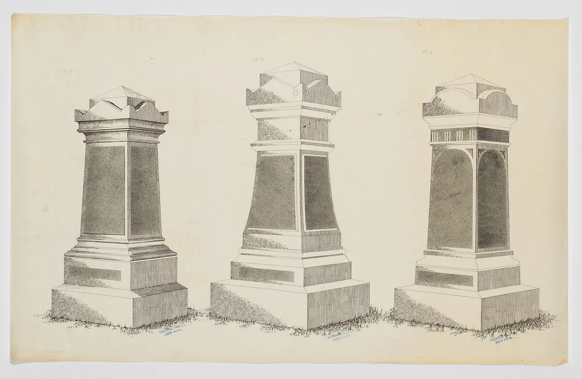 Grave Monument Designs, Three Short Pillars, Nos. 925, 1316, 956 — Alexander Maxwell