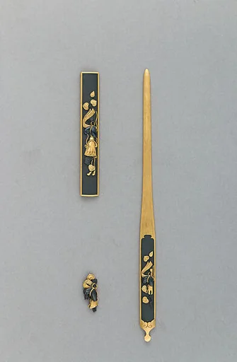 Knife Handle (Kozuka), Kōgai and Pair of Grip Ornaments (Menuki)
