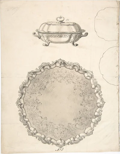 Designs for Two Silver Serving Dishes and Trays