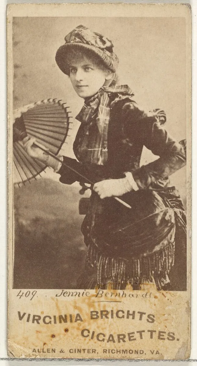 Card 409, Jennie Bernhardt, from the Actors and Actresses series (N45, Type 1) for Virginia Brights Cigarettes — Allen & Ginter