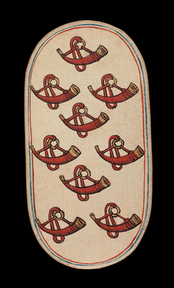9 of Horns, from The Cloisters Playing Cards — Unknown