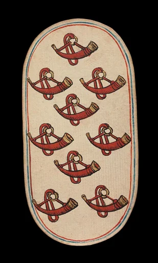9 of Horns, from The Cloisters Playing Cards