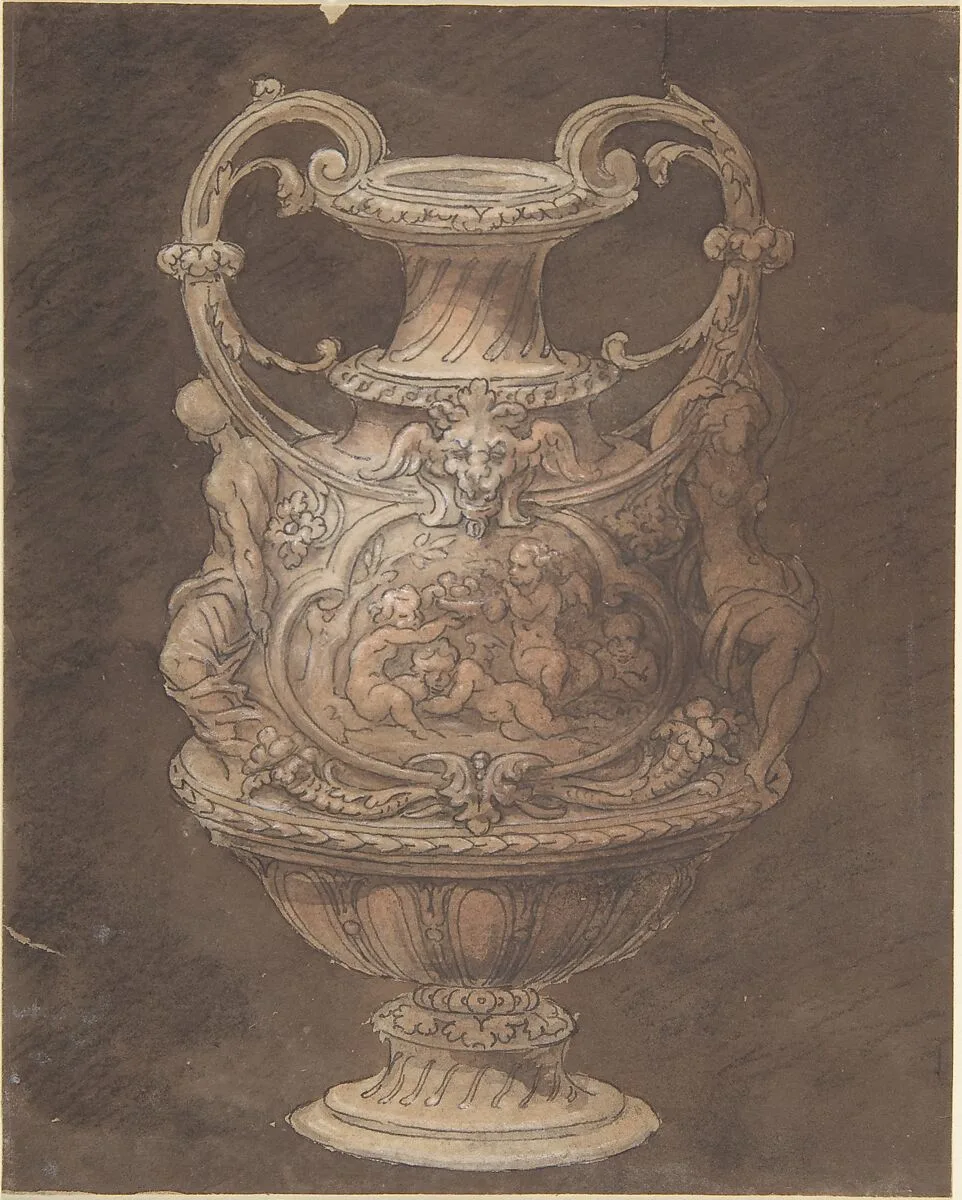 Design for an Urn with Four Putti in Central Cartouche — Anonymous, Italian, early 19th century
