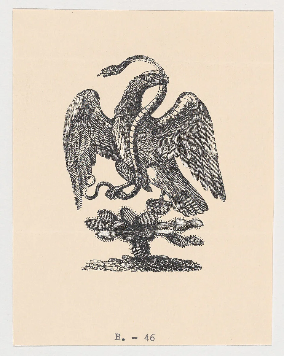 An eagle resting on a cactus holding a snake in its beak (from the Mexican coat of arms) — Anonymous|José Guadalupe Posada