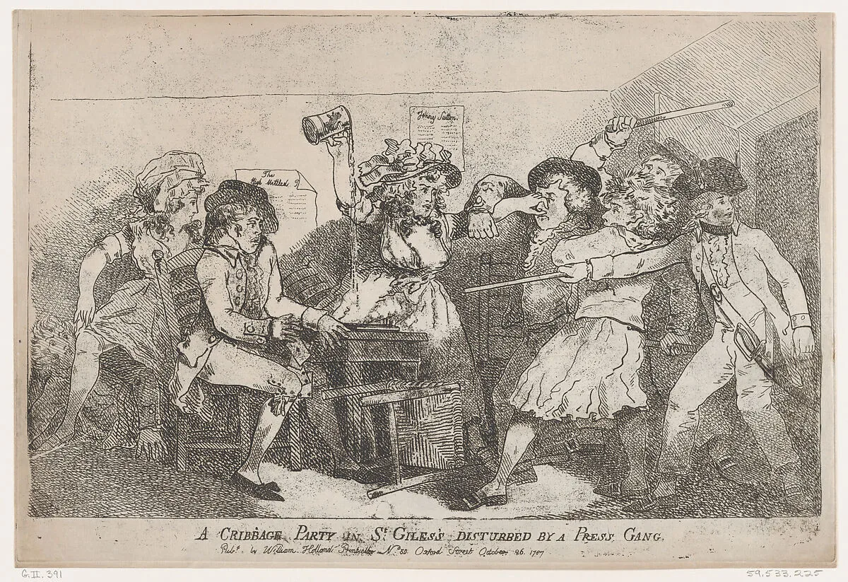 A Cribbage Party in St. Giles's Disturbed By A Press Gang — Thomas Rowlandson|William Holland
