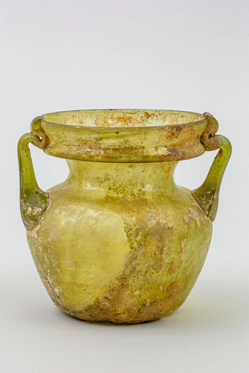 Glass jar with two handles — Unknown
