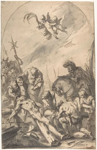 The Martyrdom of Saint Andrew (recto); Back of a Woman Wearing a Long Dress with a Ruff (verso)