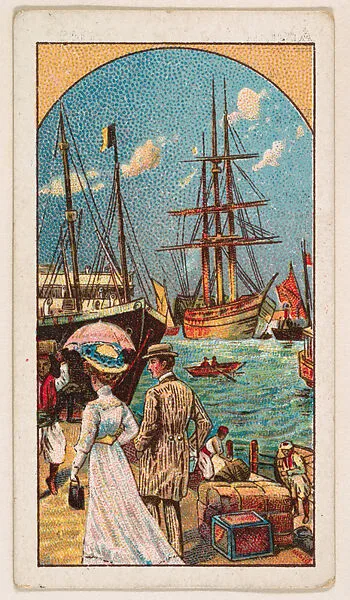 In the harbour of Suez, Departure on board an Austrian-Lloyd liner, bakery card from the Around the World Series (D92), issued by White Star Bakery — White Star Bakery
