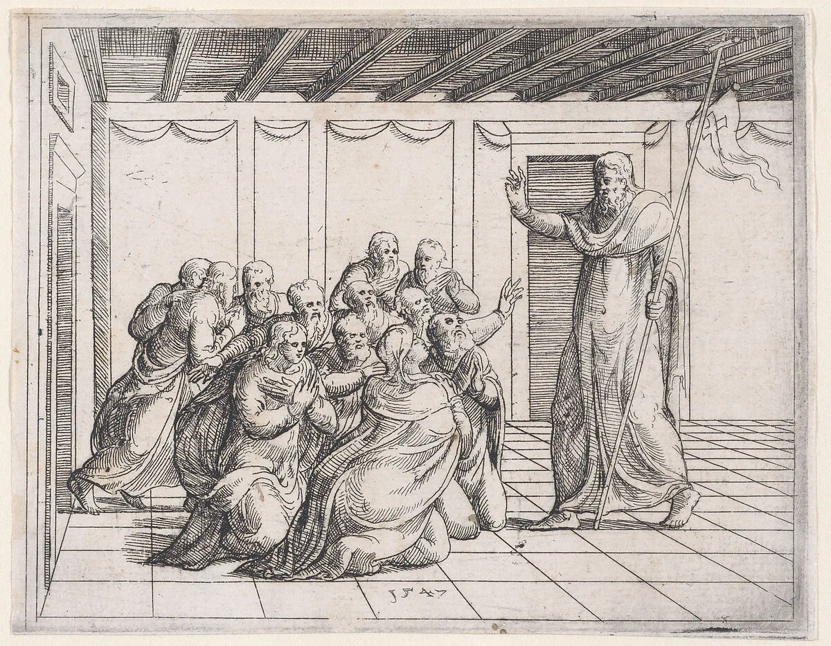 Risen Christ Appearing to the Disciples, from Old and New Testaments — Augustin Hirschvogel